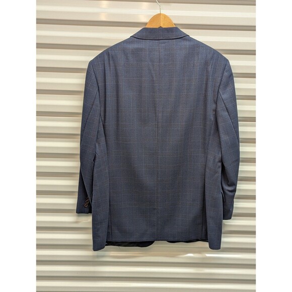 Cavelli Size 44L Blue Plaid 100% Wool Blazer - Christopher's Couture - Picture 2 of 9